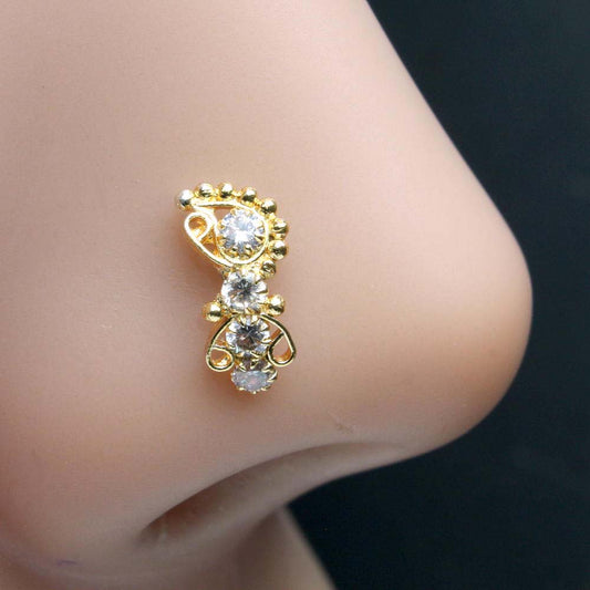 Gold Plated Nose Stud CZ Twisted nose ring 22g