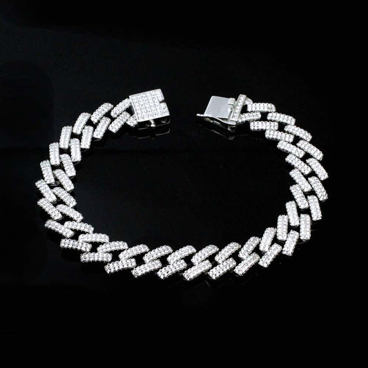 Iced Out Cuban link Bracelet for Men in 925 Silver
