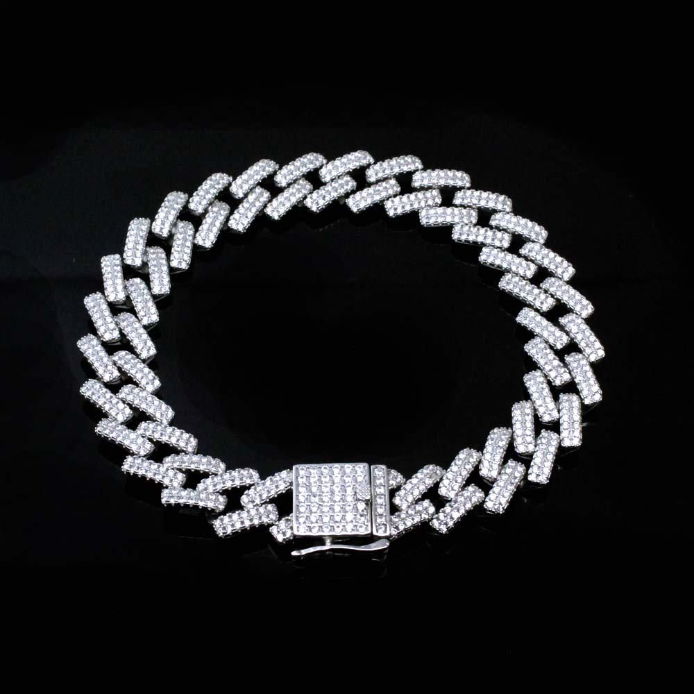 Iced Out Cuban link Bracelet for Men in 925 Silver