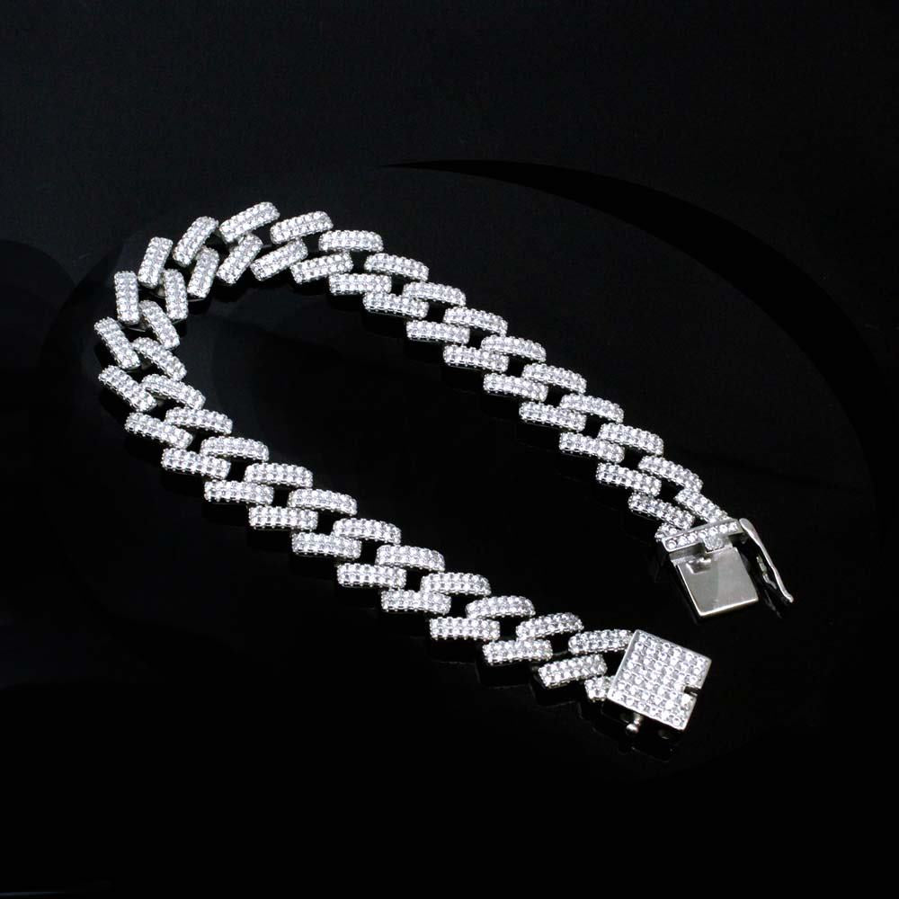 Iced Out Cuban link Bracelet for Men in 925 Silver