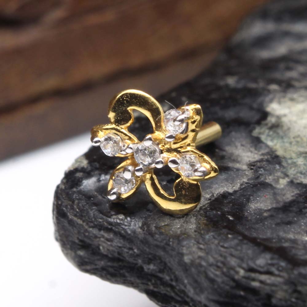 real-gold-daisy-nose-stud-14k-multi-color-cz-indian-piercing-nose-ring-push-pin-11339  – Karizma Jewels