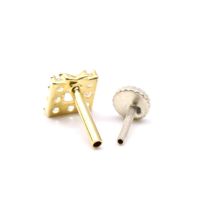  Pure Gold Nose stud CZ Indian nose ring Push Pin 