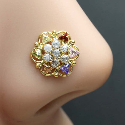 Indian Gold Plated CZ Twisted Nose Stud