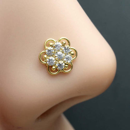 Indian Gold Plated CZ Twisted Nose Stud