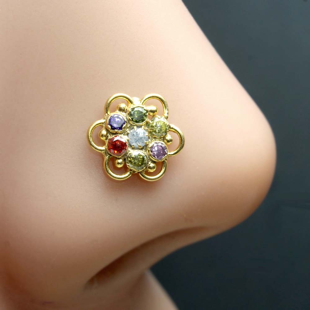 Gold Plated CZ Twisted Nose Stud