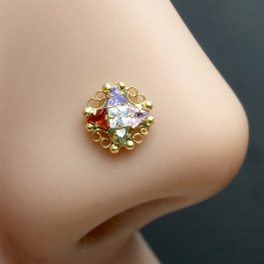 Gold Plated CZ Twisted Nose Stud