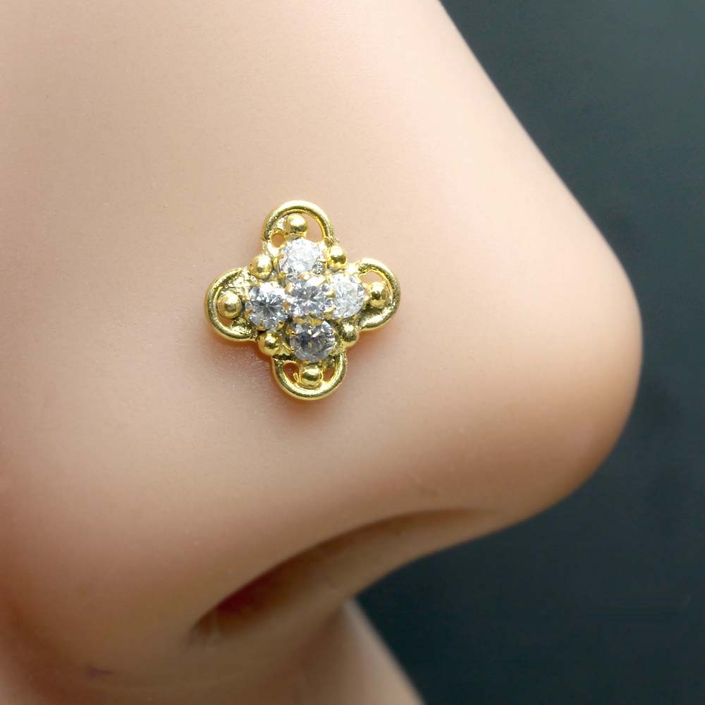 Gold Plated CZ Twisted Nose Stud