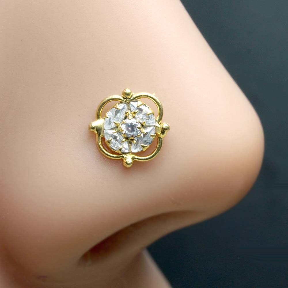 Gold Plated CZ Twisted Nose Stud