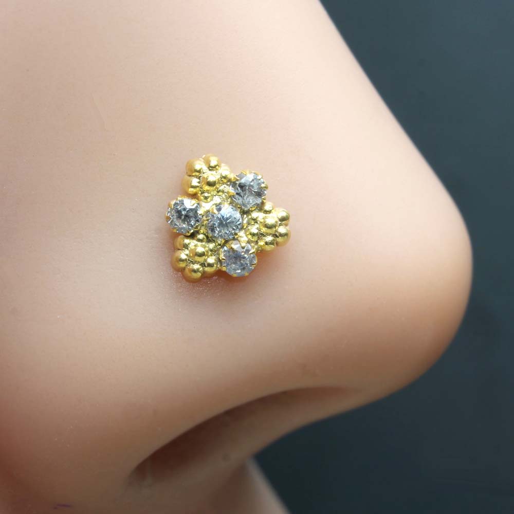 Gold Plated CZ Twisted Nose Stud