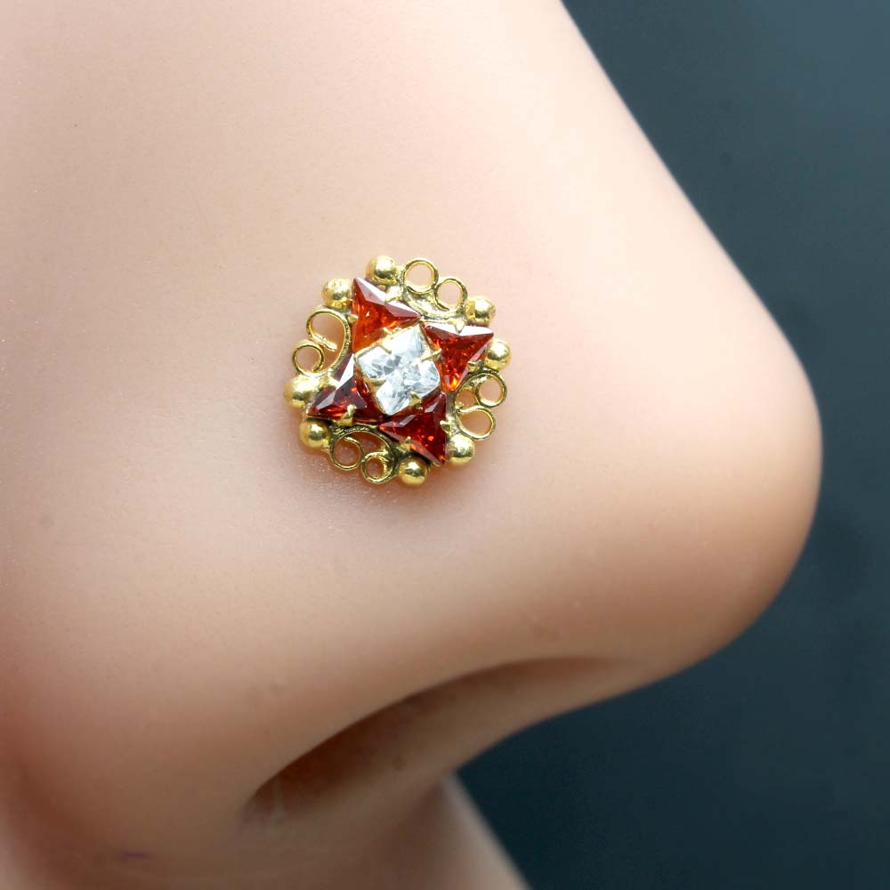 Gold Plated CZ Twisted Nose Stud