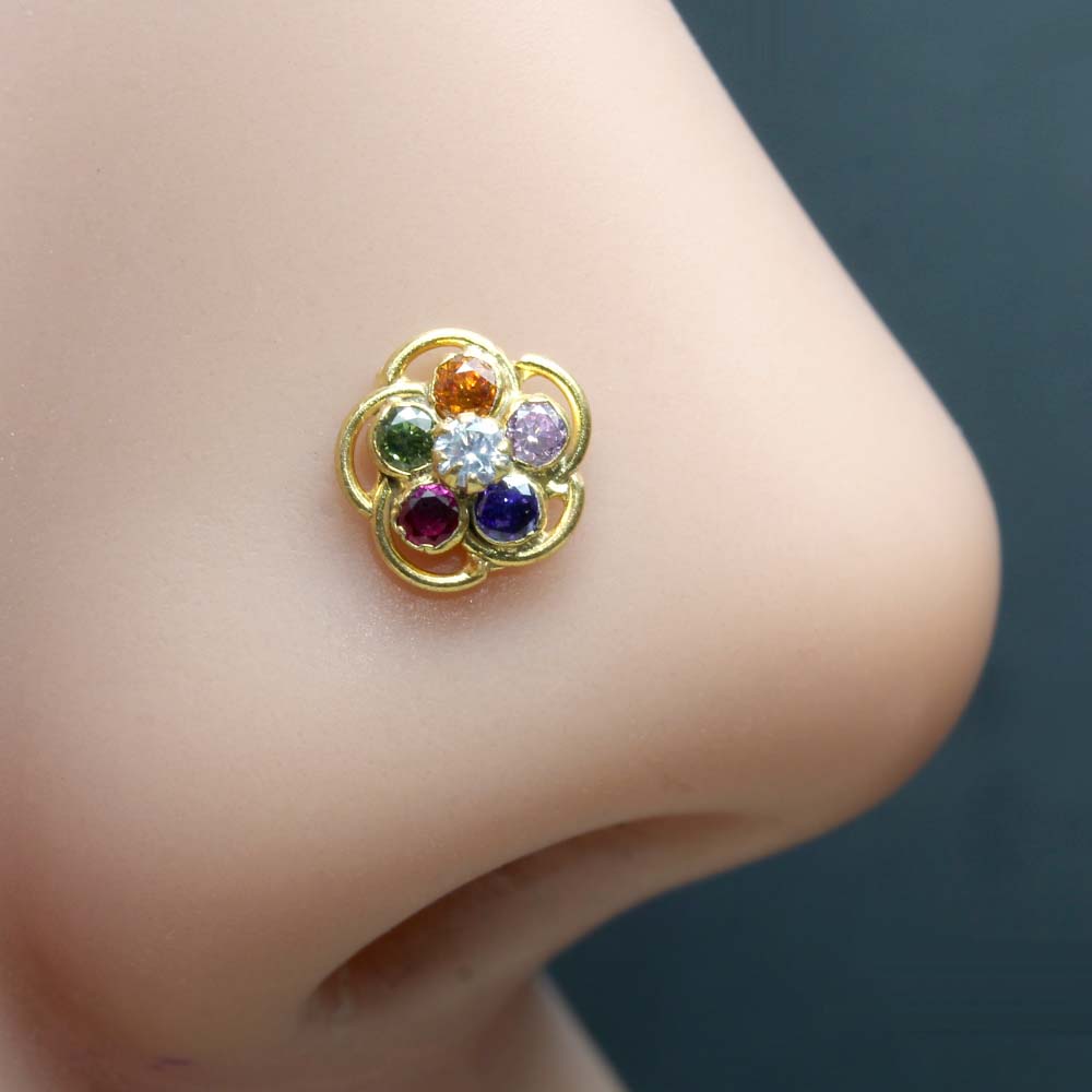 Gold Plated CZ Twisted Nose Stud