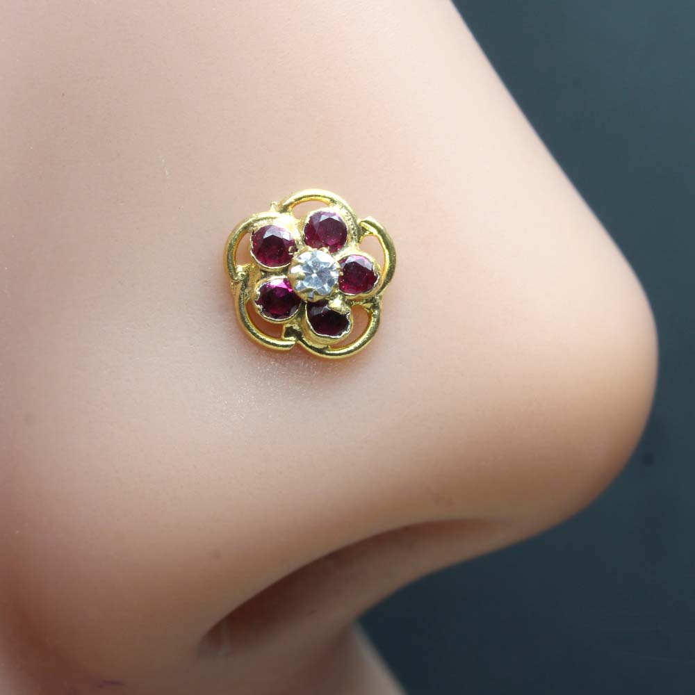 Cute Gold Plated CZ Twisted Nose Stud