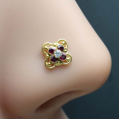 Gold Plated CZ Twisted Nose Stud