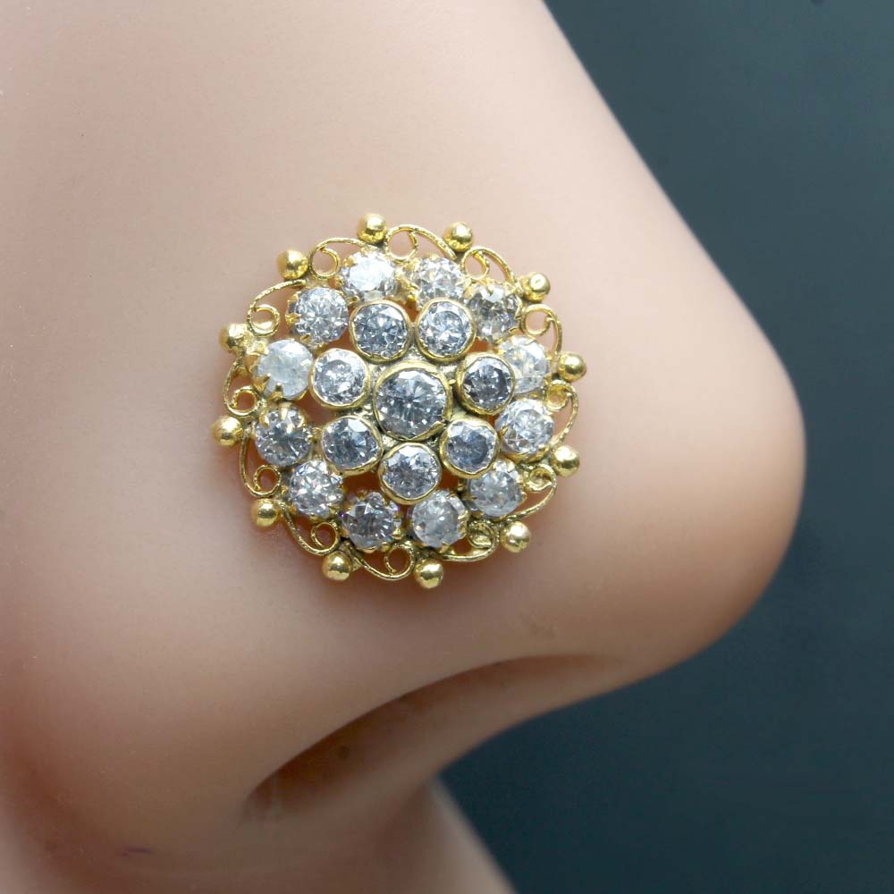 Indian Gold Plated CZ Twisted Nose Stud