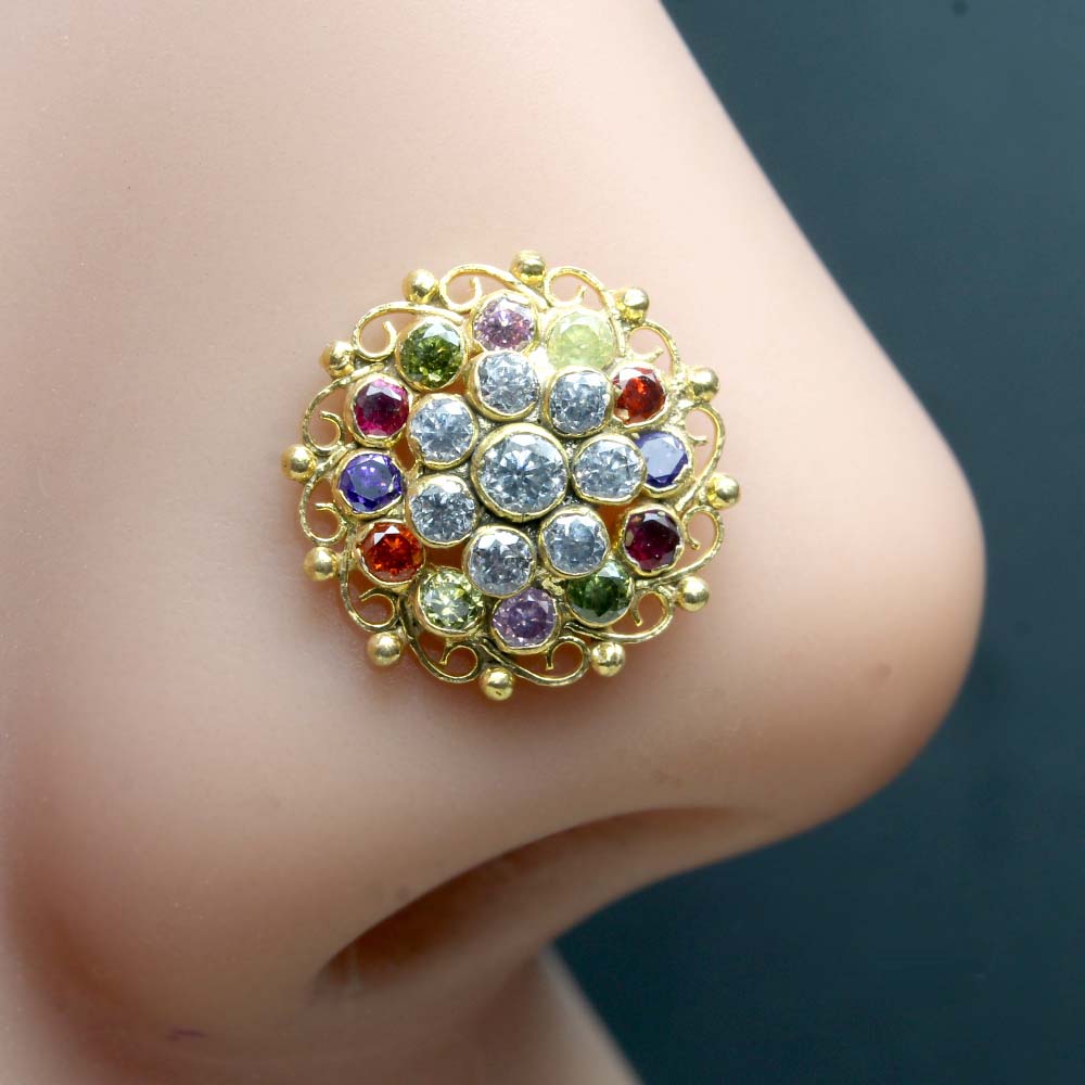 Indian Gold Plated CZ Twisted Nose Stud