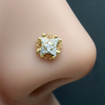 Gold Plated CZ Corkscrew Nose Stud