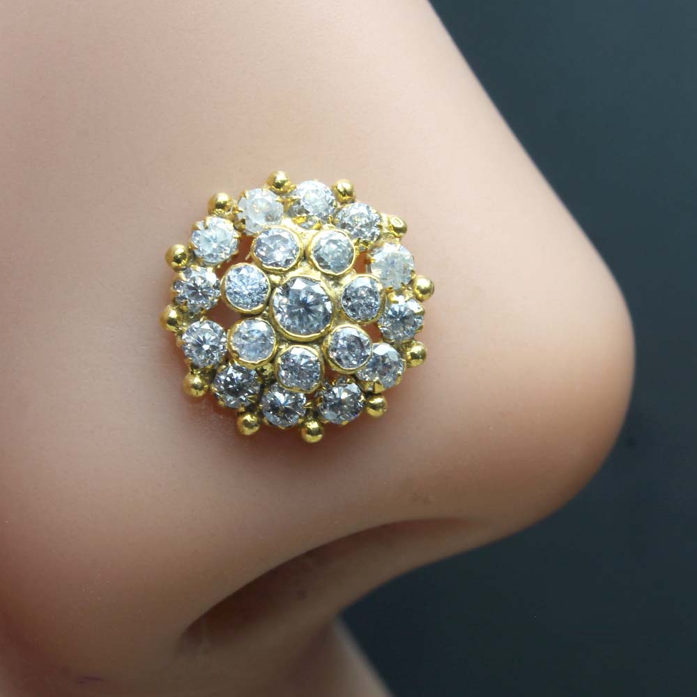 Gold Plated CZ Corkscrew Nose Stud