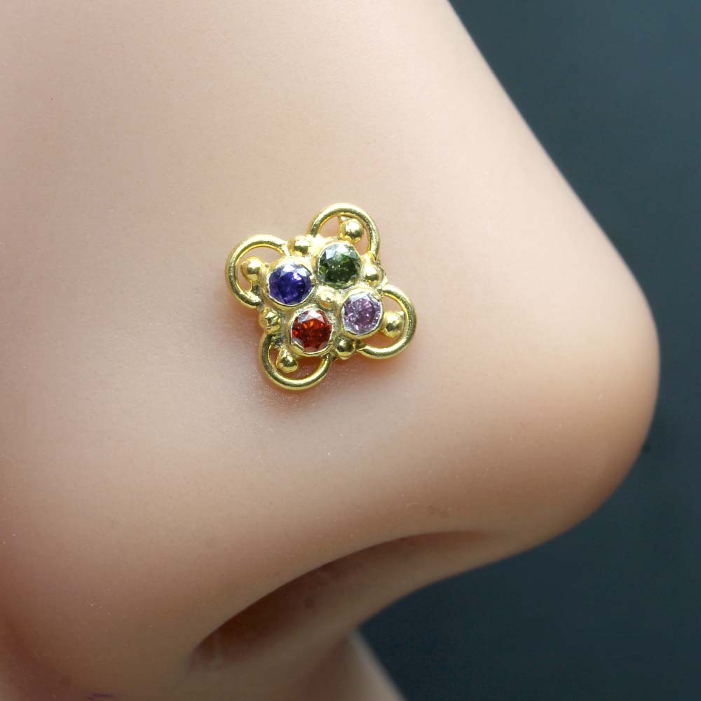 Indian Gold Plated CZ Twisted Nose Stud