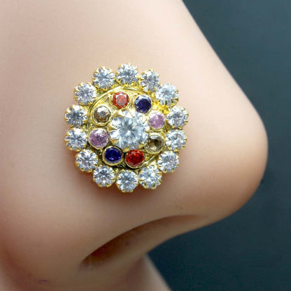 Gold Plated CZ Twisted Nose Stud 24g