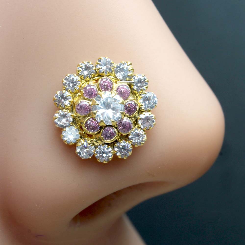 Gold Plated CZ Twisted Nose Stud 24g