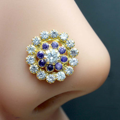 Cute Gold Plated CZ Twisted Nose Stud 24g