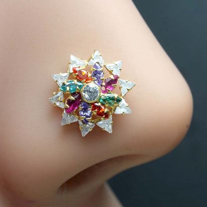 Floral Gold Plated CZ Twisted Nose Stud 24g