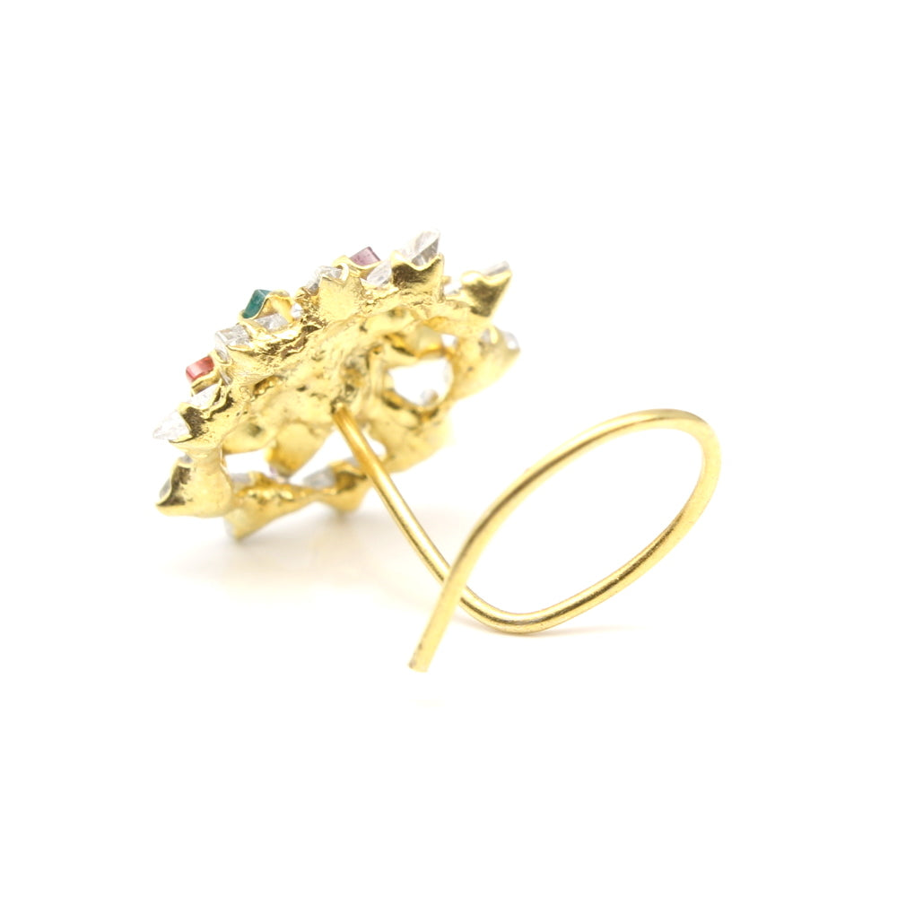 Floral Gold Plated CZ Twisted Nose Stud 24g