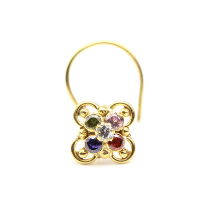 Floral Gold Plated CZ Twisted Nose Stud 24g