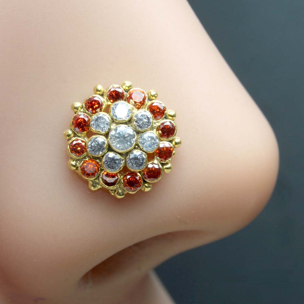 Floral Gold Plated CZ Twisted Nose Stud 24g