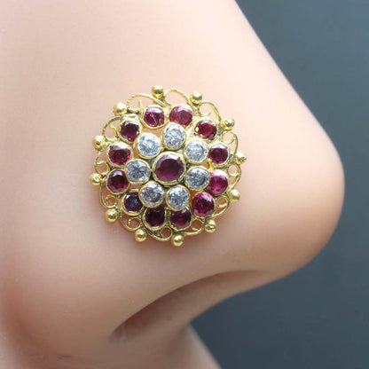 Floral Gold Plated CZ Twisted Nose Stud 24g