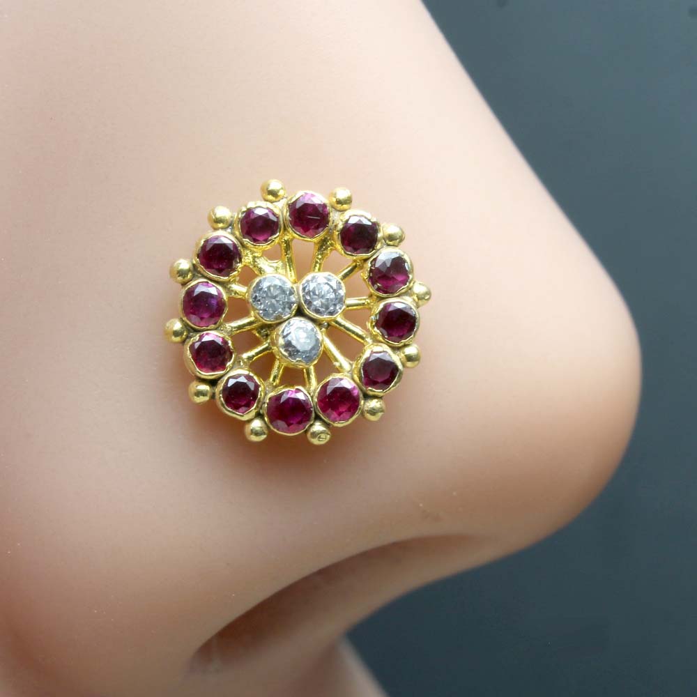 Gold Plated CZ Twisted Nose Stud 24g