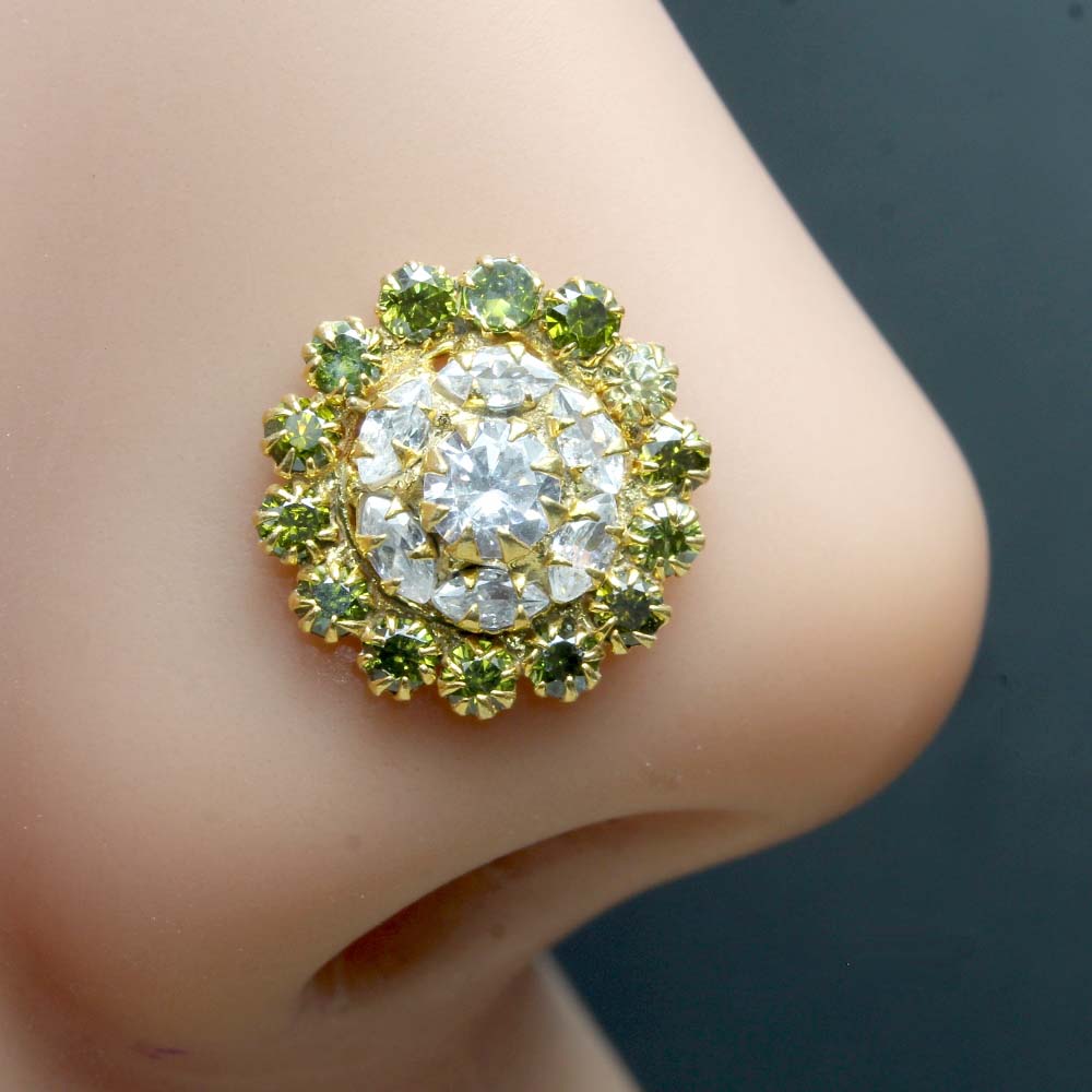 Ethnic Gold Plated CZ Twisted Nose Stud 24g