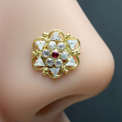 Ethnic Gold Plated CZ Twisted Nose Stud 24g