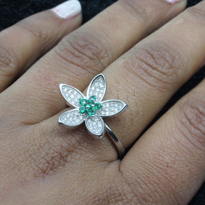 Cute Flower Style Real Solid 925 Sterling Silver Ring