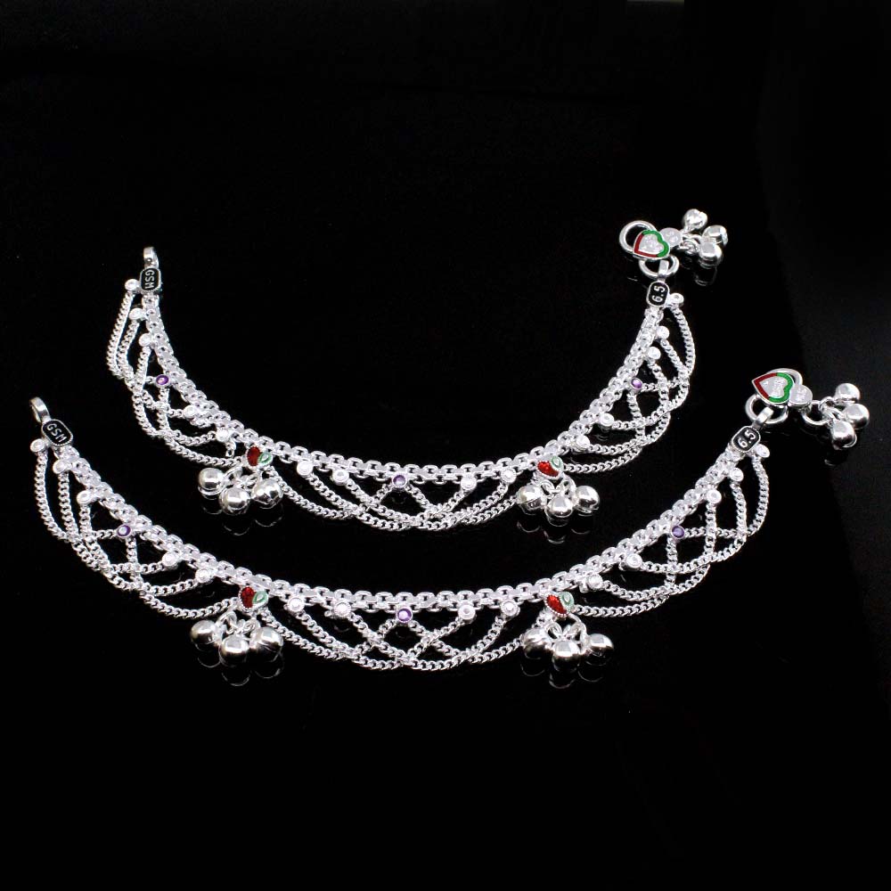 Real Solid Sterling Silver Jhallar Anklets Ankle chain Bracelet Kids 6.5"