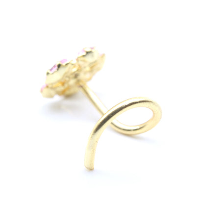 Ethnic Style Gold Plated Nose Stud Pink White CZ Twisted nose ring 20g