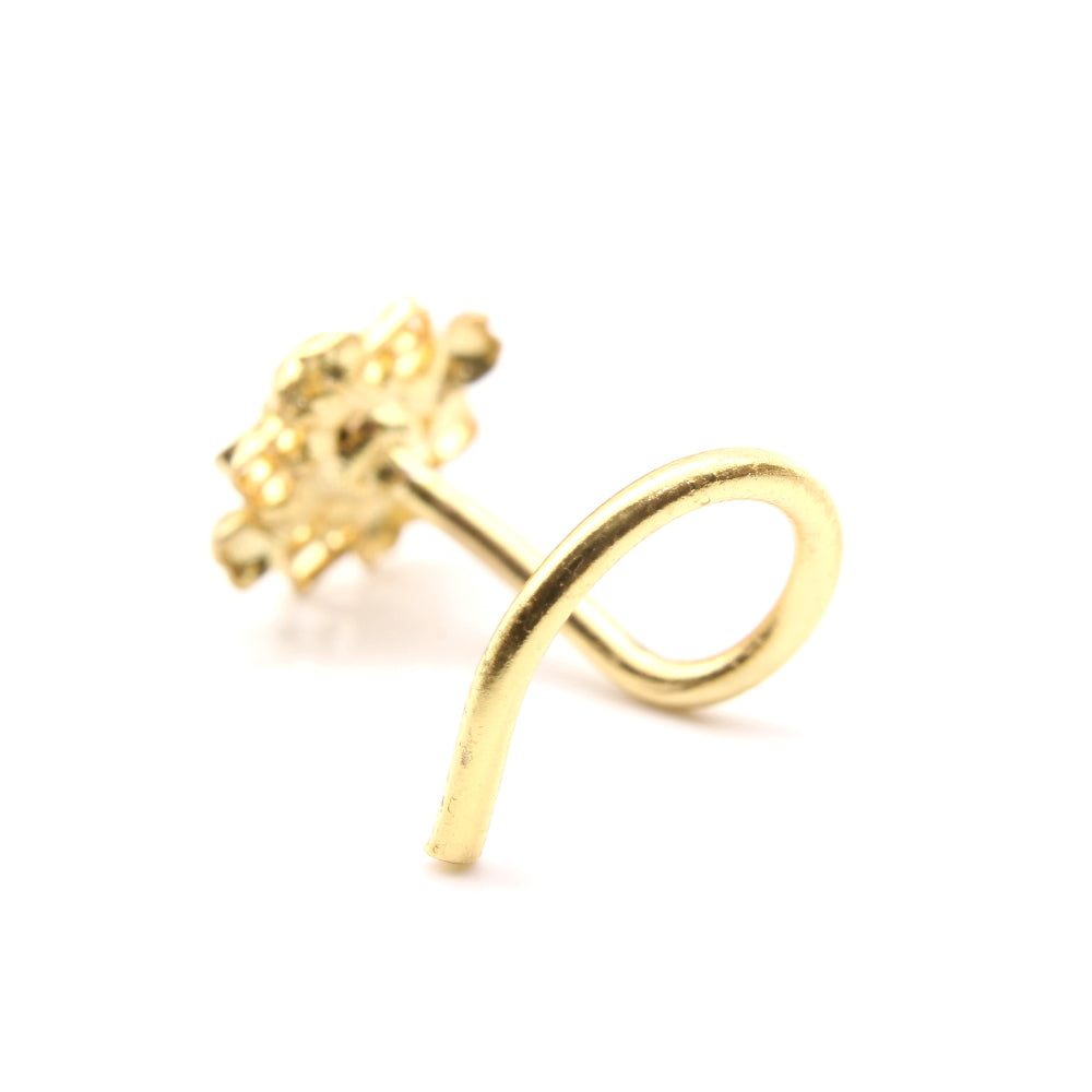 Asian Indian Gold Plated Nose Stud Blue CZ Twisted nose ring 20g