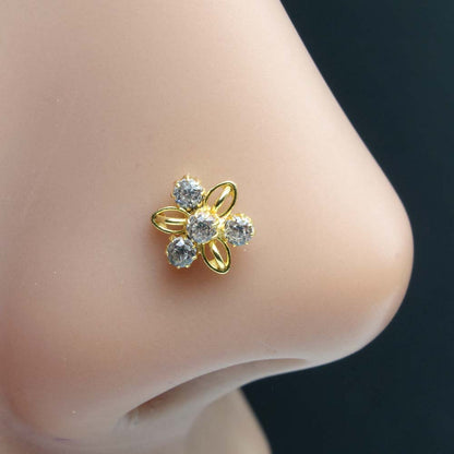 Tiny Gold Plated Nose Stud White CZ Twisted nose ring 20g