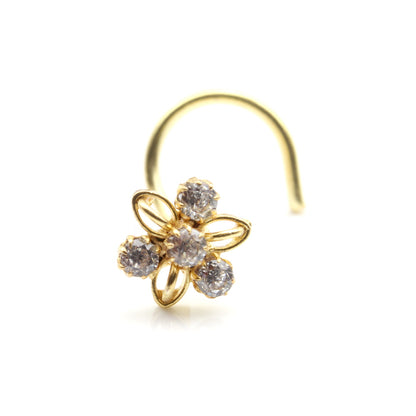 Tiny Gold Plated Nose Stud White CZ Twisted nose ring 20g