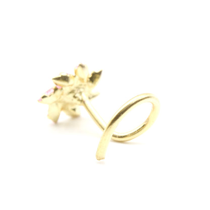 Flower Style Gold Plated Nose Stud Pink White CZ Twisted nose ring 20g