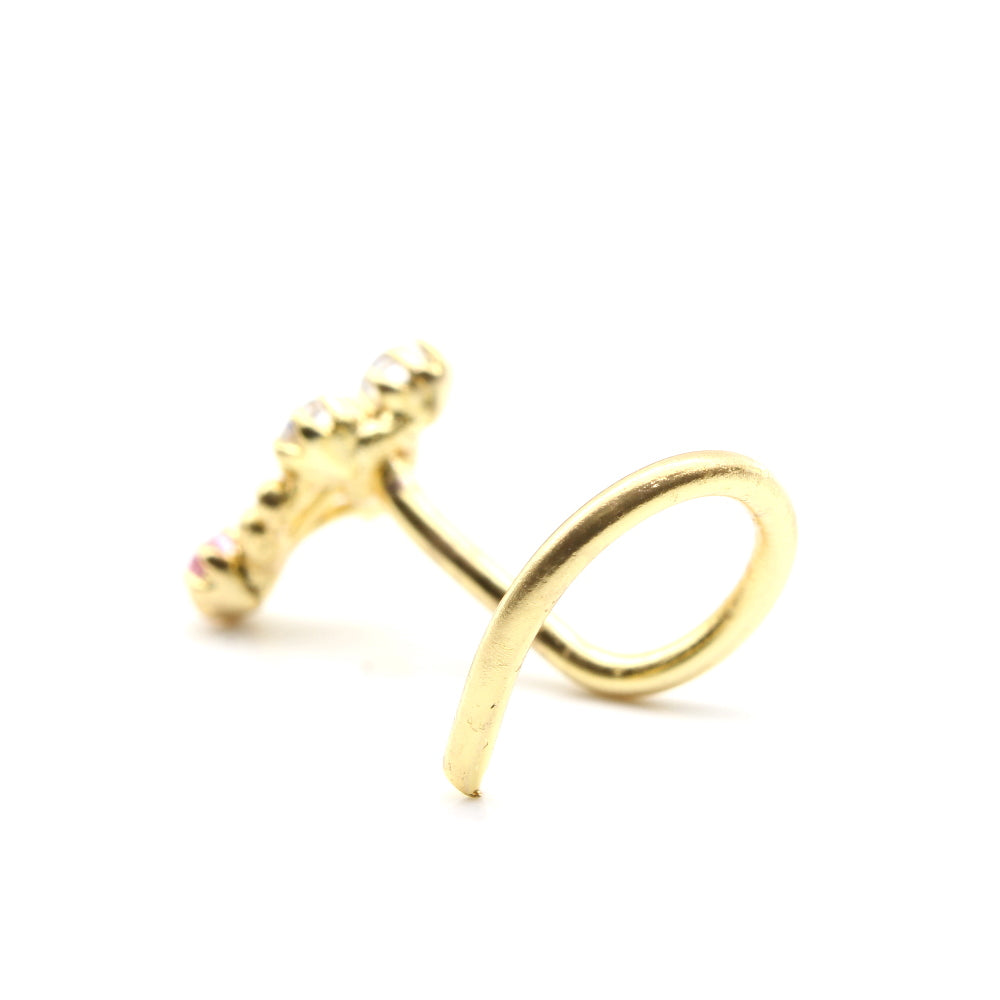 Indian Vertical Gold Plated Nose Stud CZ Twisted nose ring 20g