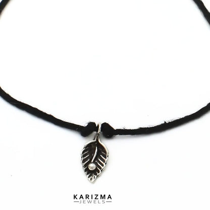 Black Thread 925 Sterling Silver Oxidized gorgeous Leaf design Women single Anklet