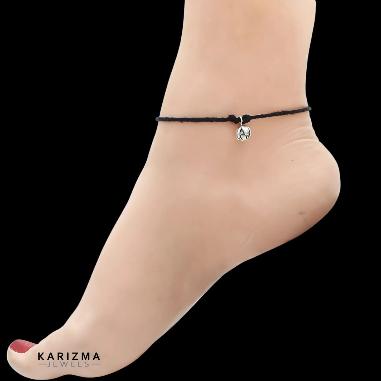 925 Sterling Silver Oxidized Charm with black thread Women single Anklet