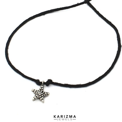 Tiny 925 Sterling Silver Oxidized Starfish with black thread Women single Anklet