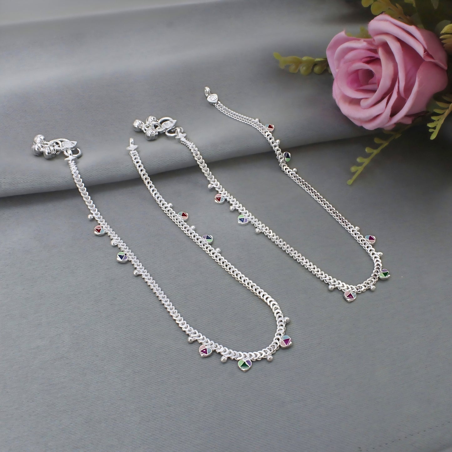 Real Silver Chandi Ki Meenakari Payal Anklet for Women - 10.3 in