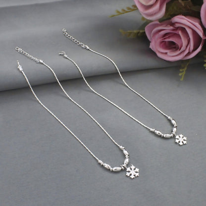 Unique Real Silver Snowflake Charm Payal Anklet - Pair