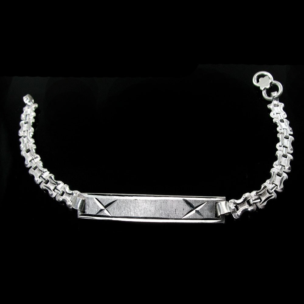 Real Solid Silver Men's Fancy Plate Chain Bracelet 8.5&quot;