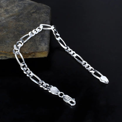 925 Sterling Silver daily wear Men's figaro Chain Bracelet 8.5"