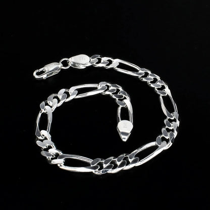 925 Sterling Silver daily wear Men's figaro Chain Bracelet 8.5"