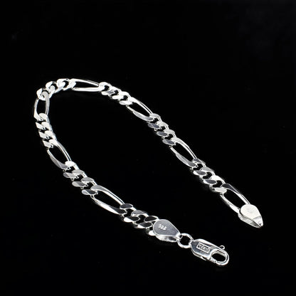 925 Sterling Silver daily wear Men's figaro Chain Bracelet 8.5"